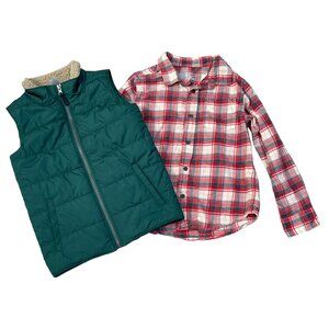 Boy's Vest & Button Shirt Cat & Jack Carters Green Red Size 7 Holiday Pictures